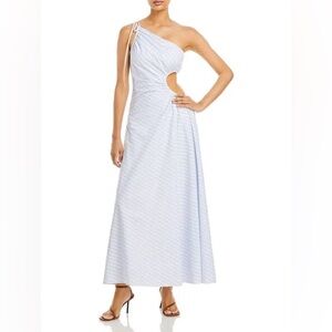 STAUD - Jayla One-shoulder Cutout Striped Cotton-poplin Maxi Dress